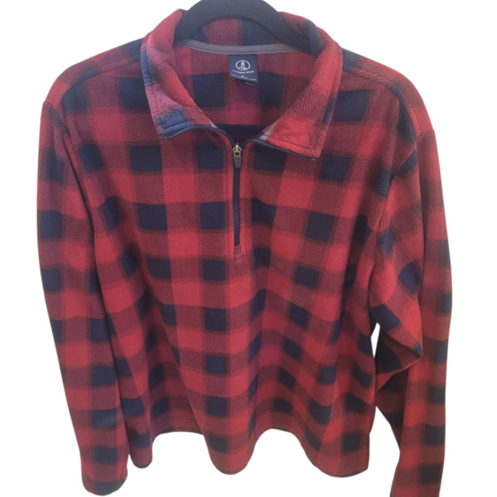 Lands End Mens Large 1/4 Zipper Buffalo Check Fleece‎ Pullover